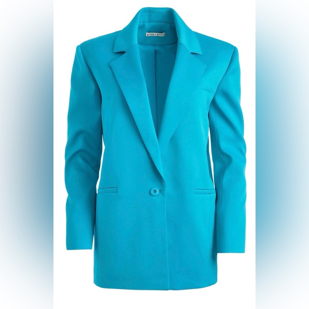 Alice + Olivia Shan Padded Shoulder Rolled Sleeve Boyfriend Blazer